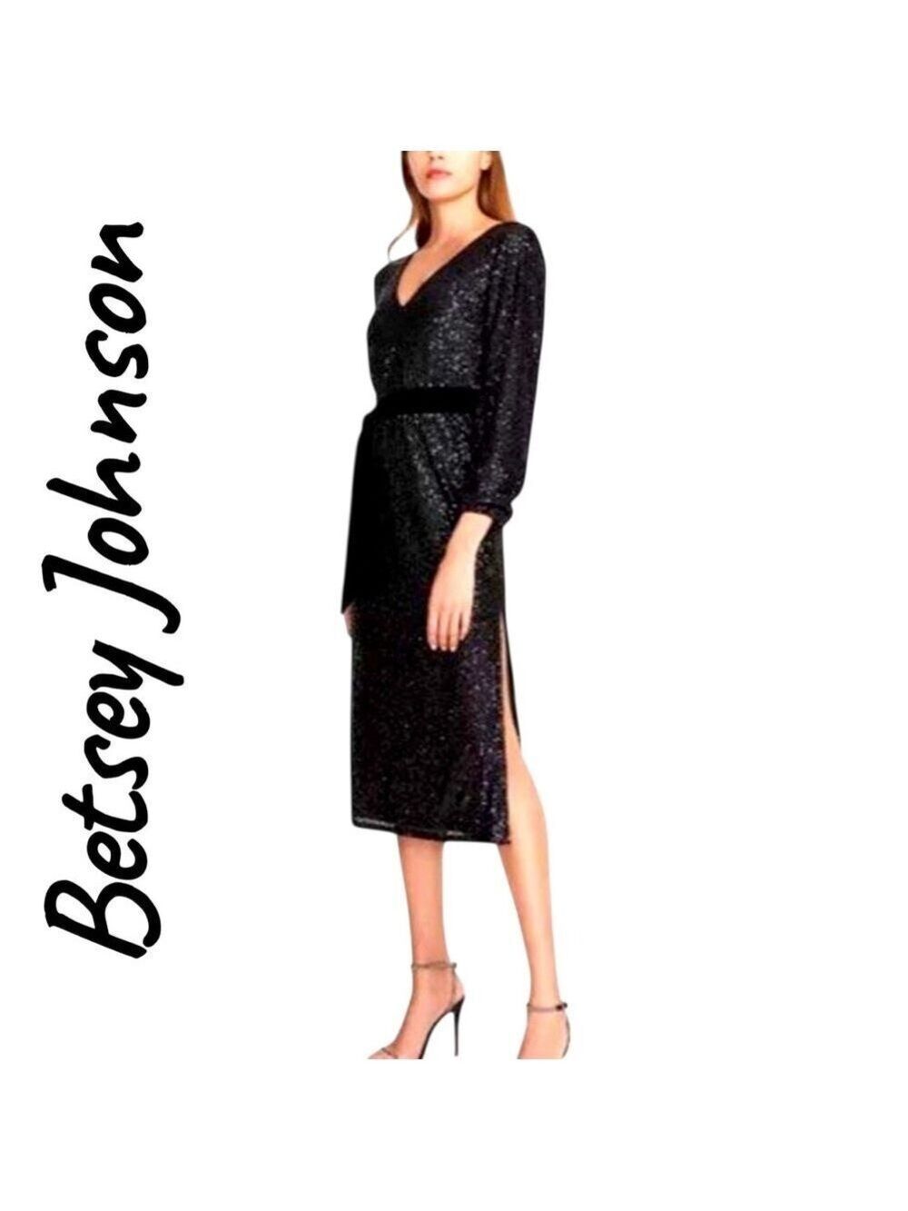 BETSEY JOHNSON-XS V-Neck black sequined midi dress, lined. Stunning!!! EUC
